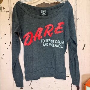 Recycled Karma Gray 1980’s D.A.R.E Anti-Drug Campaign Women’s Boat Neck Top